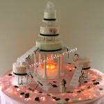 Fountain Cake set up with double stairs pink & black accents serving 150
